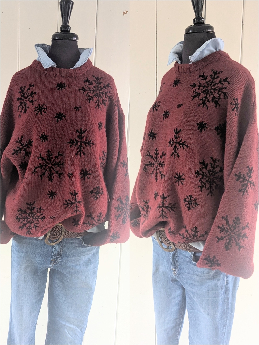 J. Crew Burgundy Snowflake Crewneck Sweater
